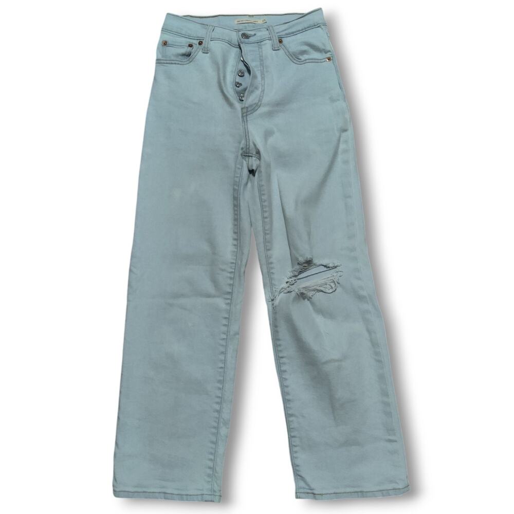 Levi's Ribcage Straight Ankle Jeans Women's 25 Light Wash Blue Denim Button Fly